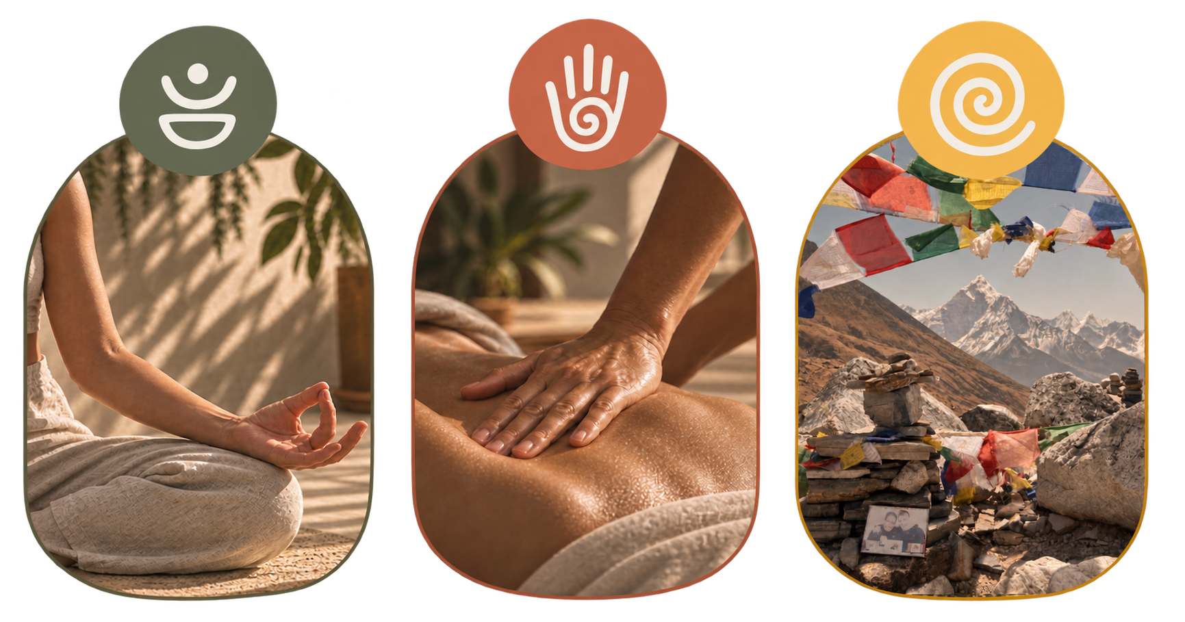 Yoga, masajes y viajes — tres puertas de experiencia